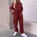 Women's Clothing Solid Color Round Neck Long Sleeved Suit Pocket Trousers Women_ecoleips.com