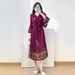 Women's Pleated Waist Tie Dress with Rose Brooch And Tassel Skirt New Spring Clothing_ecoleips.com