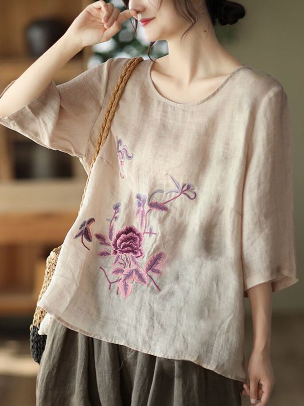 Spring/Summer Classic Ethnic-Style Retro Garment With Heavy-Duty Embroidery, Made From Cotton And Linen; A Comfortable,_ecoleips.com