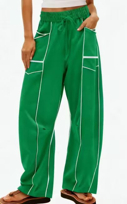 Women's Loose Fit Wide Leg Pants With Drawstring Waist, Soft Cotton Casual Trousers For Everyday Comfort, Elastic Cuff Joggers_ecoleips.com