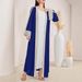 Elegant Muslim Abaya Dress With Lace Trim – Modest Long Sleeve Maxi Dress For Women (Blue) | Flowy Polyester Chiffon Prayer Dress_ecoleips.com
