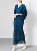 Freeacy Women's Solid Color V-neck Batwing Sleeves Evening Dress High Waist Slim Fit Fringe Dress 2025 Fall Stylish Party Gowns_ecoleips.com
