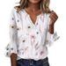 2024 New Cross-Border Fashion Apparel: Casual V-Neck Three-Quarter Sleeve Loose Pullover Digital Print Women's T-Shirt_ecoleips.com