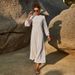 Women's Spring/Summer Fitted Chiffon Dress Round Neck Solid Color Elastic Sleeves Full Skirt Long Casual Elegant Loose Fit_ecoleips.com