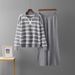 Women's Color Blocked Striped Two Piece Set V Neck Knitted Top With High Waisted Wide Leg Pants Autumn Winter Fashion Niche Design_ecoleips.com