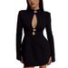 New Cross-border Women's Fashion Sexy Hollow-out Long-sleeve Bodycon Short Dress, Waist-cinching Slim-fit European And_ecoleips.com