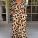 Goumei Autumn/Winter Print Casual Split Dress With Leopard Print Design For Women_ecoleips.com