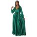 Women's Clothing Women's Autumn V Neck Lantern Sleeve Pleated Dress Long Skirt New_ecoleips.com
