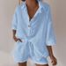 Linen-Cotton Blend Summer Two-Piece Set For Women – Button-Down Shirt With Tie-Waist Shorts In Classic Colors (S-XXL)_ecoleips.com