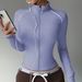 Women’s Slim-Fit Zip-Up Running Jacket – Color-Block Long Sleeve Yoga Top (Navy/Lavender/Beige/Black) – Moisture-Wicking & Stretchable_ecoleips.com