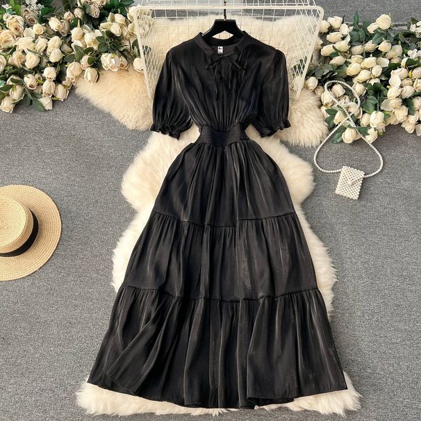 Women's Clothing Age Reducing Puff Sleeves Elastic Waist Slim Gentle Style High Quality Texture Long Skirt_ecoleips.com