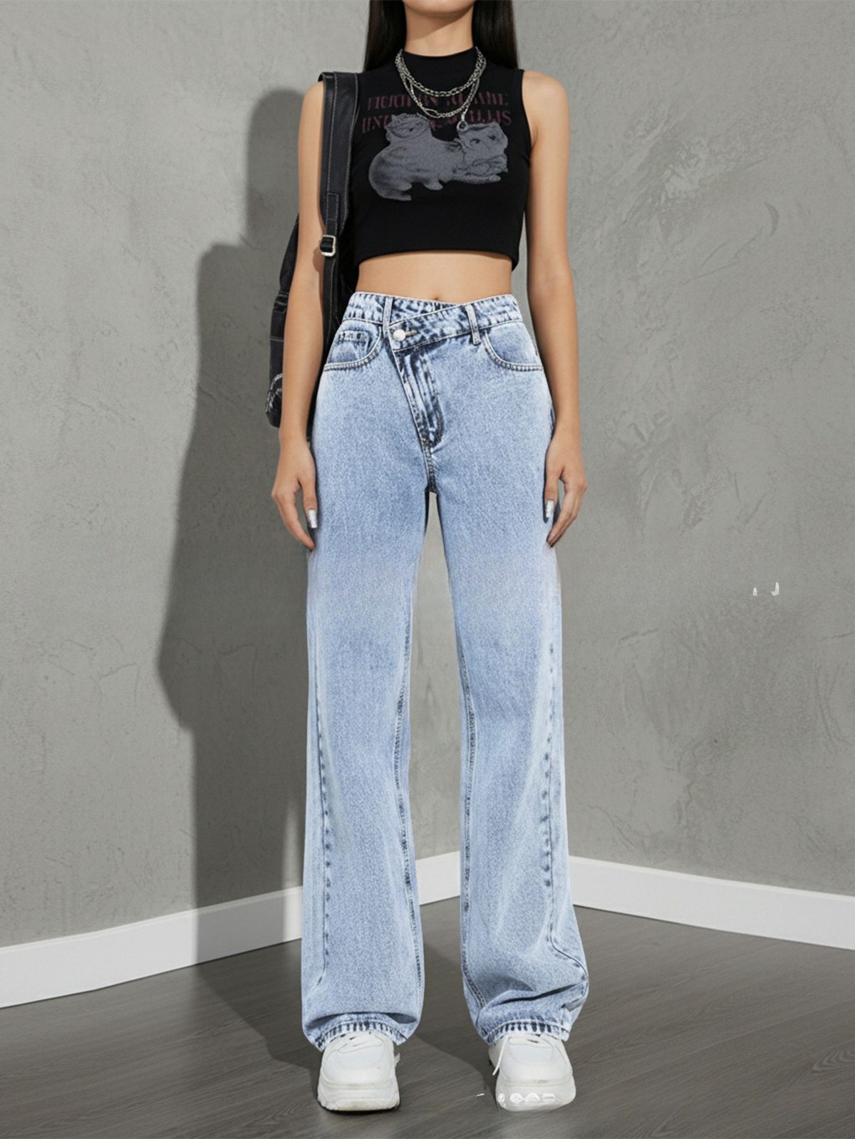 Classic Straight-Leg Jeans – Mid-Rise Washed Denim Pants – Casual & Office Wear_ecoleips.com