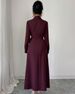 Elegant British Style Autumn Winter Dress For Women - Mid-Length Office Wear With Notched Collar & Button Detail (Available In S/M/L/XL, Dark Red)_ecoleips.com