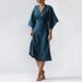Women's V Neck Cotton Linen Short Sleeve Dress Loose Fit Clothing_ecoleips.com