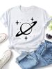 Women Crew Neck Short Sleeve T-Shirt, Minimal Planet Star Line Graphic Loose Fit Casual Summer Basic Tee Tops_ecoleips.com