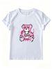 Women's Grunge X Eyes Teddy Bear Graphic T-Shirt, Hip Hop Chain Drip Art Print Crew Neck Short Sleeve Y2K Streetwear Casual Summer Top_ecoleips.com