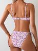 Women Pink Ditsy Floral Bikini Set Underwire Push Up Spaghetti Strap Front Knot Bikini Top Side Tie Cheeky Bottom Summer Beach Bathing Suit_ecoleips.com