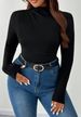 Curvy Women Solid Color Ruched Shoulder & Waist Long Sleeve Top, Chic Fall Winter Versatile T-Shirt_ecoleips.com