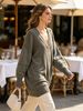 Sage Green V Neck Pit Rib Knit Tunic, Oversized Loose Lightweight Breathable Soft Skin-touch Multi-Pocket Long Sweater_ecoleips.com