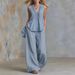2026 Summer New Casual Fashion Style Solid Color Sleeveless V-neck Set_ecoleips.com