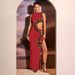 Summer Women's Sleeveless Slim Fit Long Dress American Style Sexy Hollow Gown With Slit Casual English Style Dress_ecoleips.com