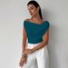 2026 European And American Cross-Border Solid Color T-Shirt Women's Simple Style Asymmetrical Shoulder Slim Fit_ecoleips.com