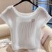 Women's Clothing Summer Fashion New Style Light Luxury High End Stylish Beautiful White Straight Shoulder Slim Short Sleeved Knitted Tops For Women_ecoleips.com