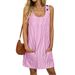 Summer New Arrival Women's Casual Striped Dress Round Neck Pocket Button Detail Suspender Design_ecoleips.com