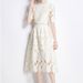 Women's Heavy Duty Water Soluble Lace Hollow Out Textured Mid Length Solid Color Evening Resort Dress New Style_ecoleips.com