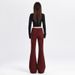 Minghai Sweet Cool Style Ankara Red Micro Flare Double Button Jeans For Women, New Autumn High-Waisted Slimming Long_ecoleips.com