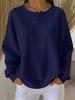 Women's Clothing Women's Long Sleeve Round Neck Pullover Waffle Knit Top Solid Color Loose Fit Fashion Autumn Winter Style_ecoleips.com