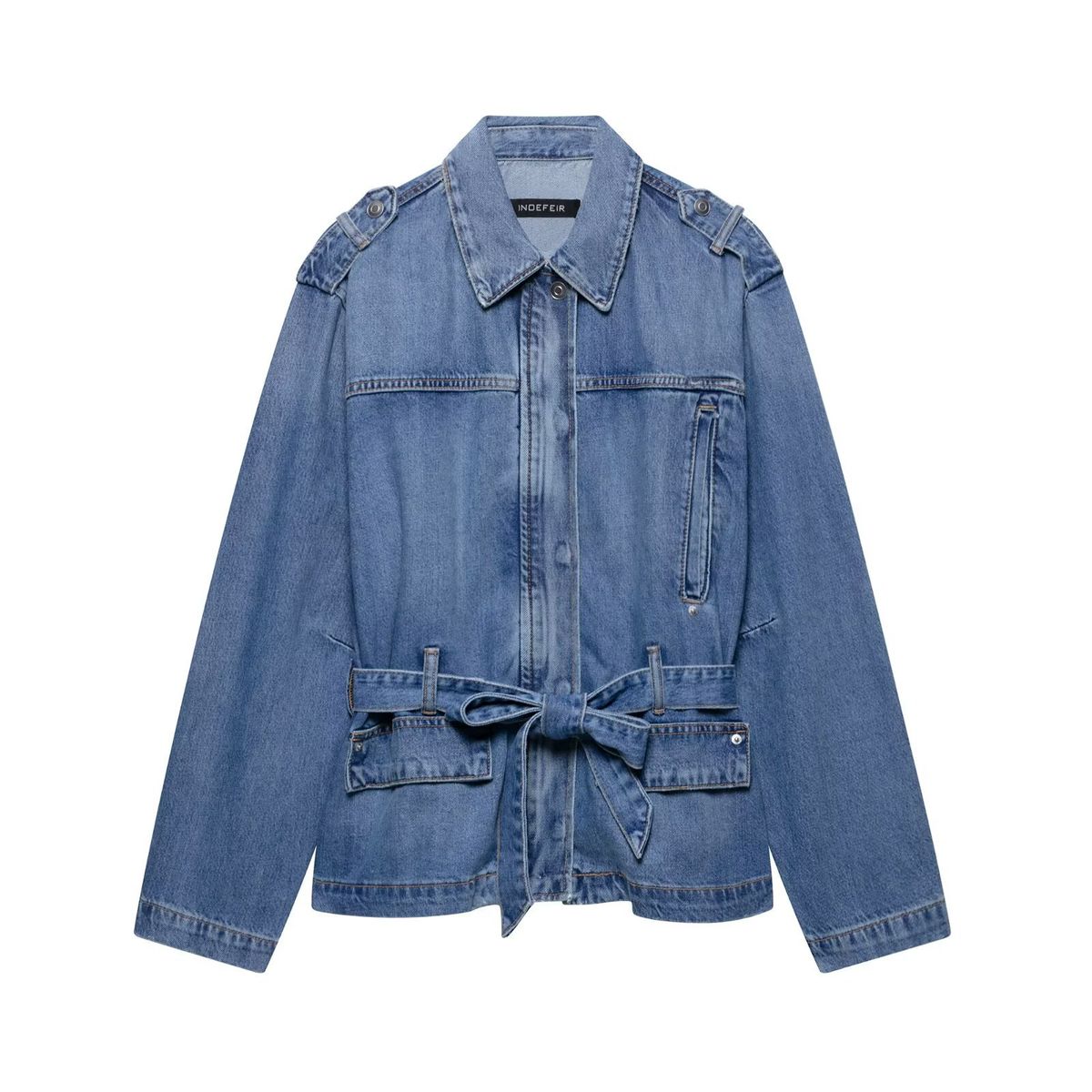 Women's Belted Denim Jacket – Stylish Long Sleeve Coat For Casual & Office Wear (XS/S/M/L, Blue)_ecoleips.com
