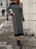 K New Slim-fit Color-blocked Women's Sweater Striped Long Dress Fashion Dress_ecoleips.com