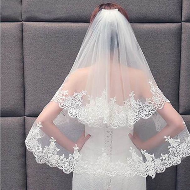 Bridal Veil With Lace Edging – Double-Layer Short Wedding Veil (60-80cm, 4 Colors) Adjustable Comb Clip_ecoleips.com