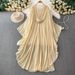 Women's Clothing High End Hot Diamond Beading V Neck Hooded Trumpet Sleeve Dress High End Temperament Irregular Chiffon Long Skirt_ecoleips.com