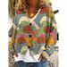 Women's Casual Cape Jacket Cardigan Sweater Abstract Print Christmas Theme Fashion Top_ecoleips.com