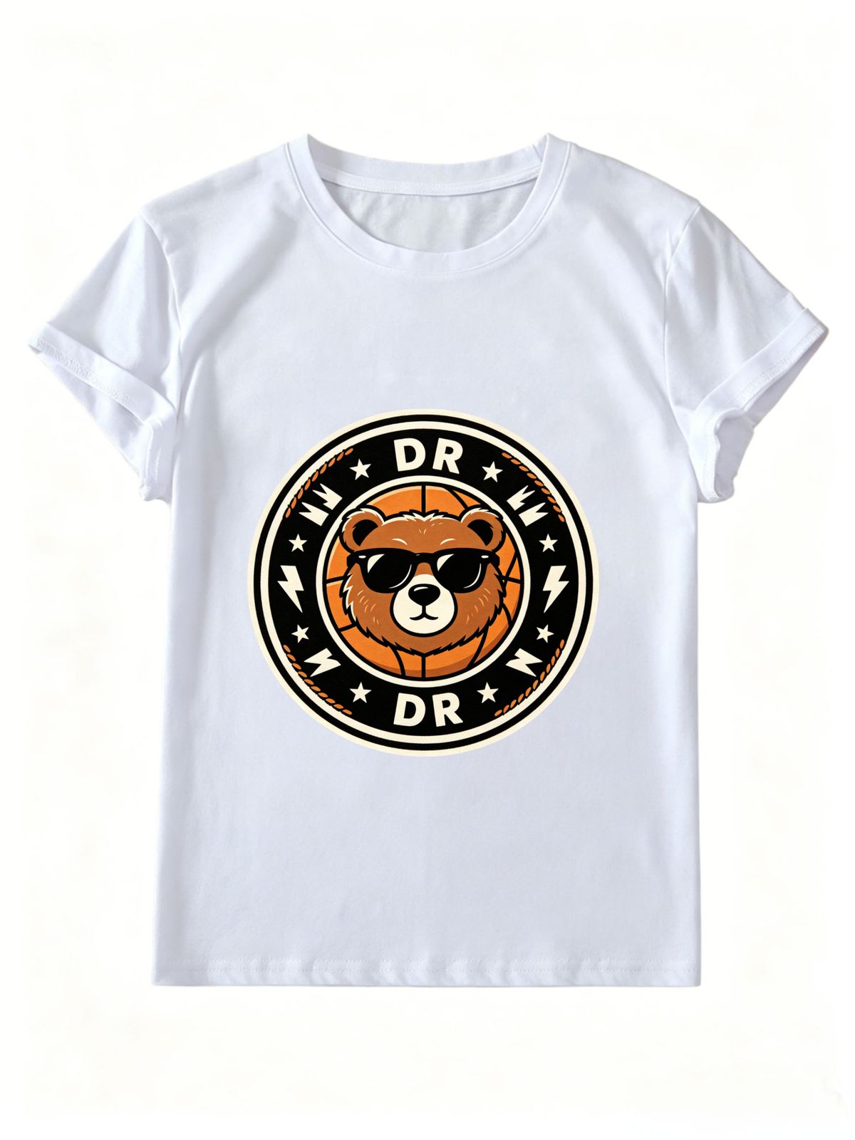 Women Crew Neck Short Sleeve T Shirt DR Circle Sunglasses Basketball Bear Badge Graphic Tee Retro Sport Hip Hop Loose Casual Streetwear Tops_ecoleips.com
