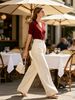 French Elegant V - Neck Crossover Design Double - Row Gold Button Short - Sleeve Knit Top_ecoleips.com
