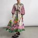 Voya Women's Casual Elegant Printed V-neck Lace Up Waist Dress, Vacation Travel Dress_ecoleips.com