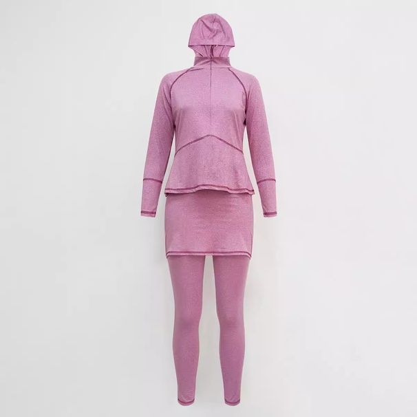 Women’s Clothing Arabic pink sports outdoor three piece swimsuit Designed swimming cap, swimming skirt and trousers to block sun protection swimsuit_ecoleips.com