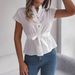 Women's Solid Color Short Sleeve Shirt Button Down Pull String Waist Casual Tops Spring Summer Fashion_ecoleips.com