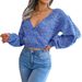Ins Style Autumn Winter Colorful Cross V-neck Lantern Sleeve Cropped Sweater Women's Fashion_ecoleips.com