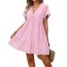 Flowy Short Sleeve Plaid Dress - Women's Loose Fit Casual Summer Dress With Comfortable Relaxed Design_ecoleips.com