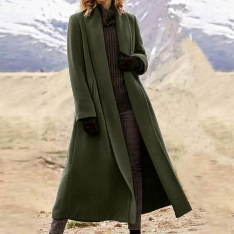 Women's Ultra Long Coat With Added Fat And Oversized Coat, Casual Woolen Windbreaker_ecoleips.com