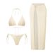 Peach Lace Bikini Set With Mesh Cover-Up - Halter Tie-Front 3-Piece Swimsuit | Sexy Beachwear For Women S/M/L_ecoleips.com