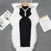 Women's Clothing New Polo Collar Contrast Color Slim Dress Knitted Slim Hip Skirt_ecoleips.com