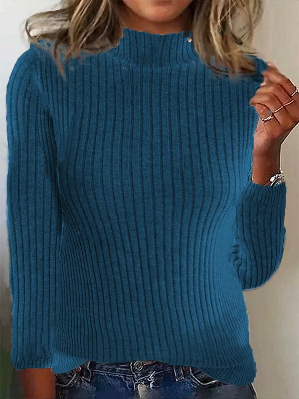 Women's Clothing Autumn And Winter New Half High Collar Pit Sweater Solid Color Long Sleeved Sweater_ecoleips.com