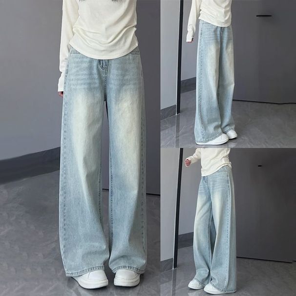 Light-colored Versatile Wide-leg Jeans Women, New Spring And Autumn High-waisted Loose Plus-size Straight Pants For_ecoleips.com