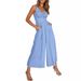 Women's Summer Camisole Jumpsuit V Neck Hollowed Out Gathered High Waisted Wide Leg Pocket_ecoleips.com