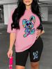 Summer Women's Casual And Fashionable Cartoon Rabbit Print Loose T-shirt+shorts Two-piece Sportswear Suitable For Daily Wear-107_ecoleips.com